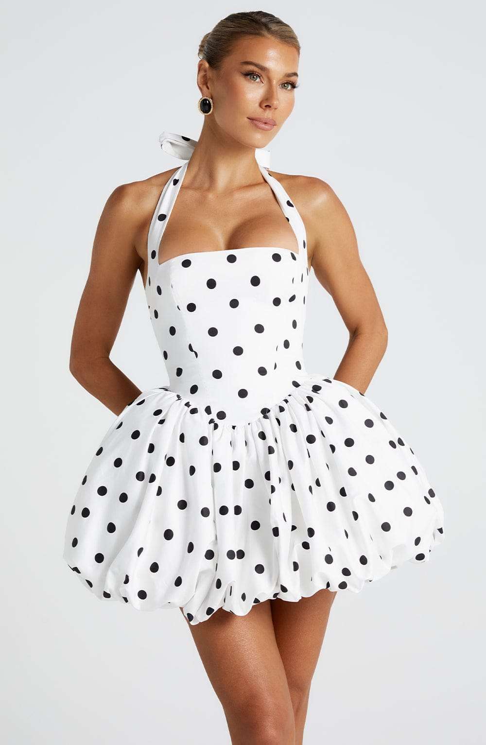 Maricia Mini Dress - Black Polka Dot Print Ryvelle