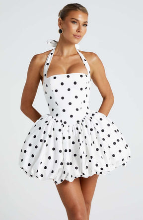 Maricia Mini Dress - Black Polka Dot Print Ryvelle