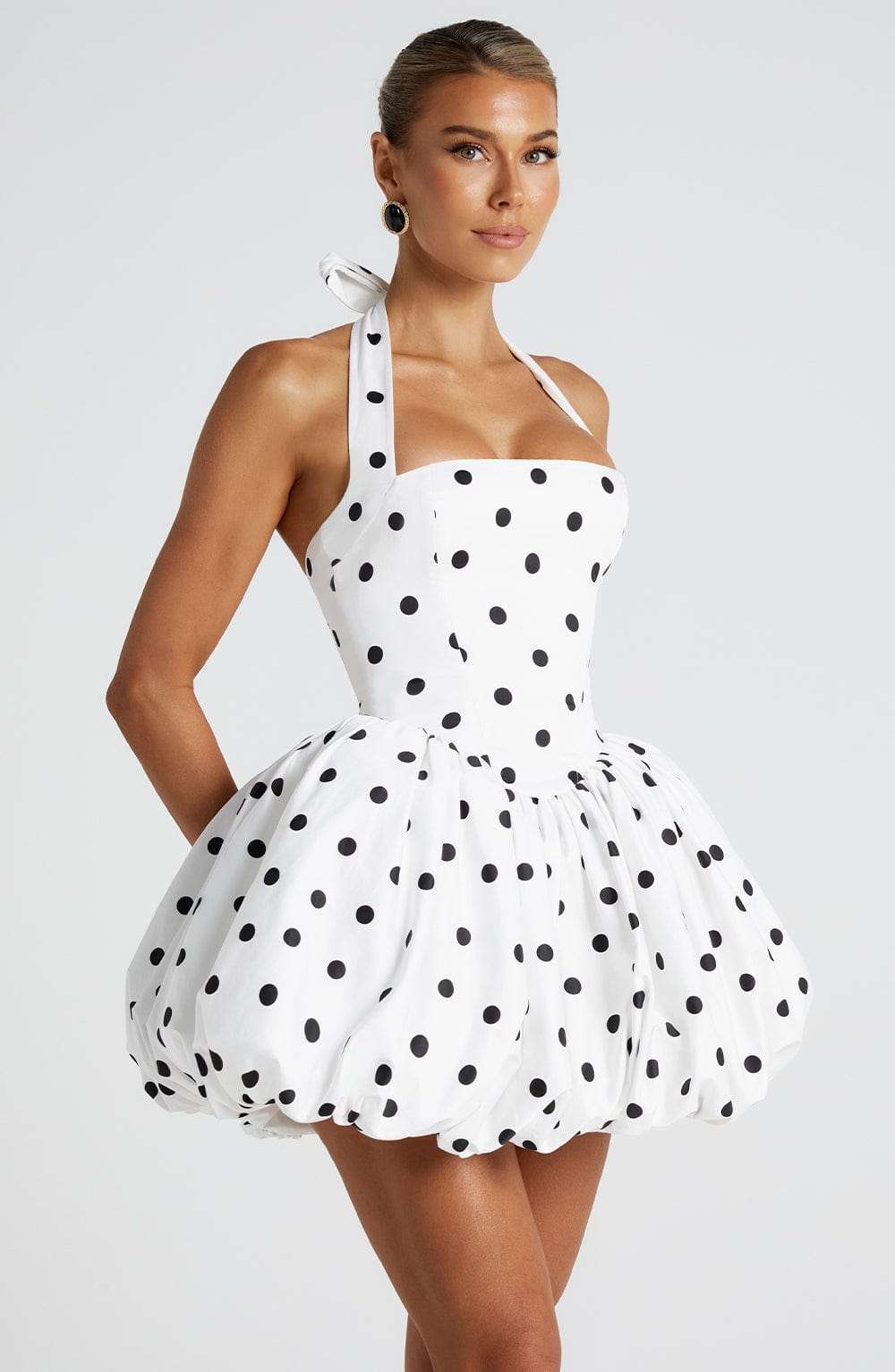 Maricia Mini Dress - Black Polka Dot Print Ryvelle