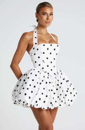 Maricia Mini Dress - Black Polka Dot Print Ryvelle