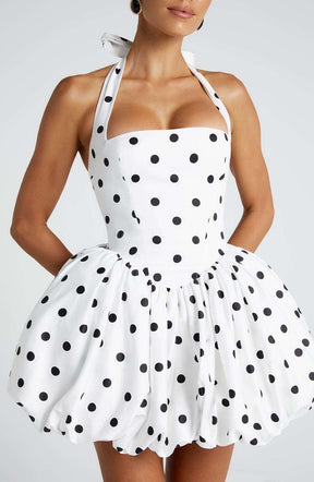 Maricia Mini Dress - Black Polka Dot Print Ryvelle