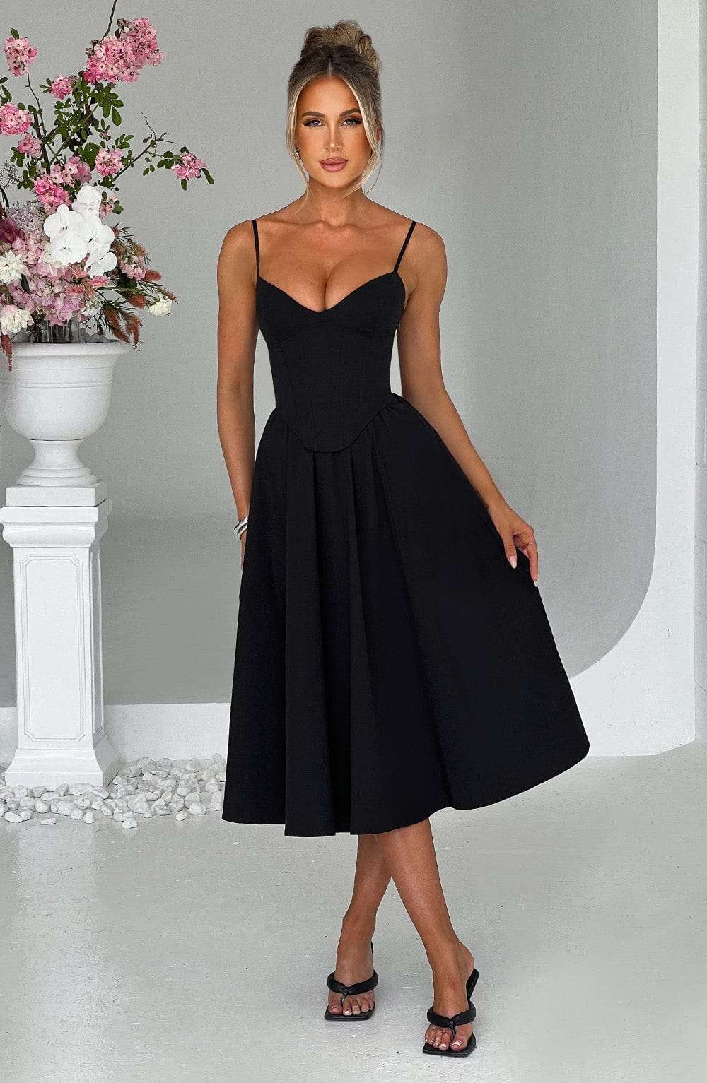 Mariella Midi Dress - Black Ryvelle