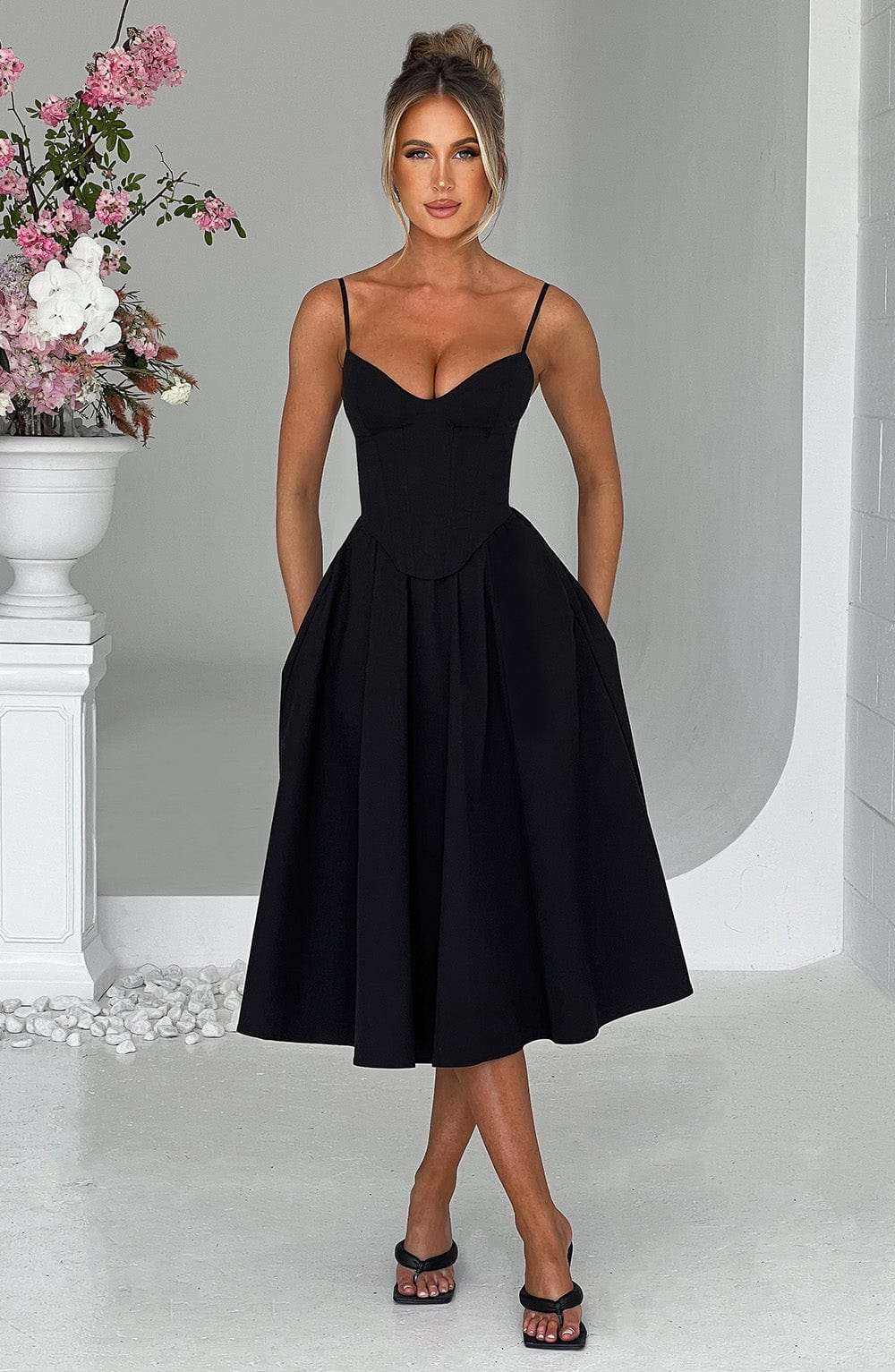 Mariella Midi Dress - Black Ryvelle