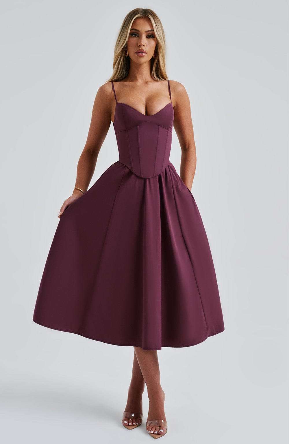 Mariella Midi Dress - Cherry Lacquer Ryvelle