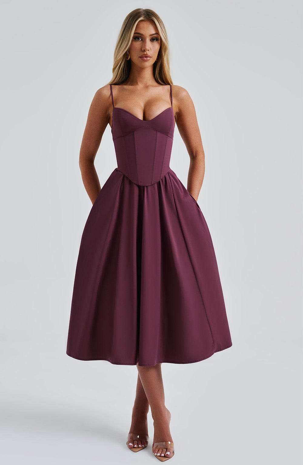 Mariella Midi Dress - Cherry Lacquer Ryvelle