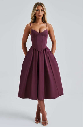 Mariella Midi Dress - Cherry Lacquer Ryvelle