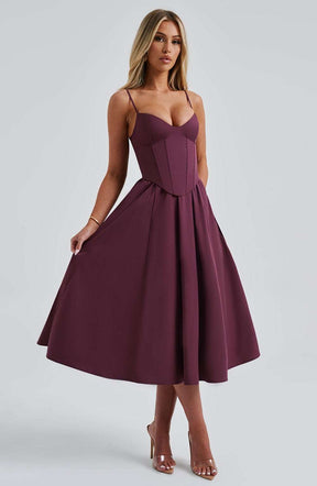 Mariella Midi Dress - Cherry Lacquer Ryvelle