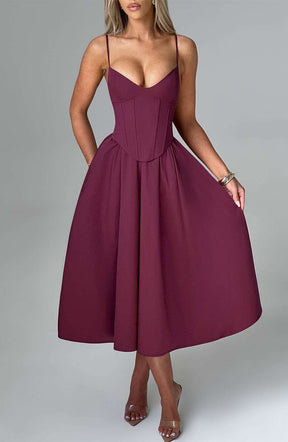 Mariella Midi Dress - Cherry Lacquer Ryvelle