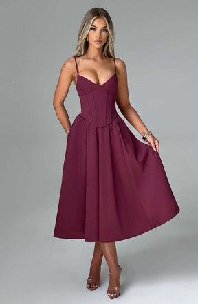 Mariella Midi Dress - Cherry Lacquer Ryvelle