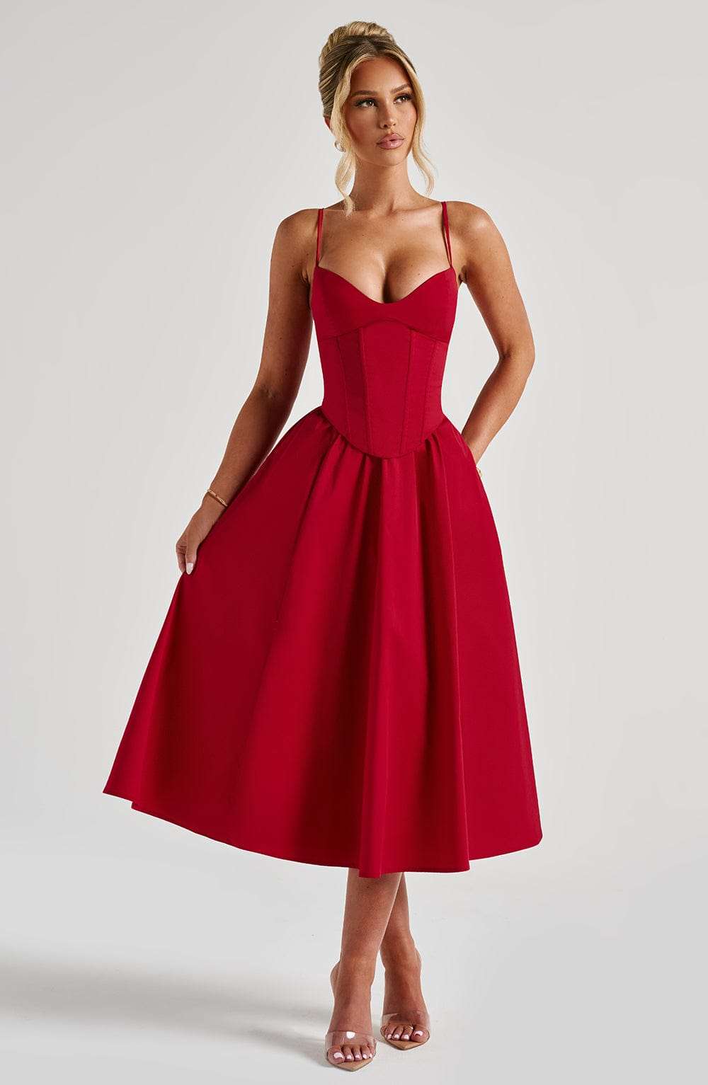 Mariella Midi Dress - Red Ryvelle