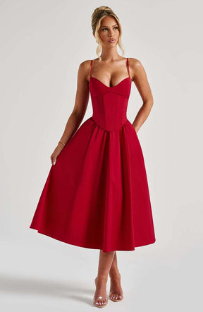 Mariella Midi Dress - Red Ryvelle