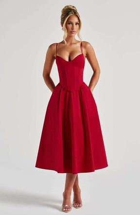 Mariella Midi Dress - Red Ryvelle