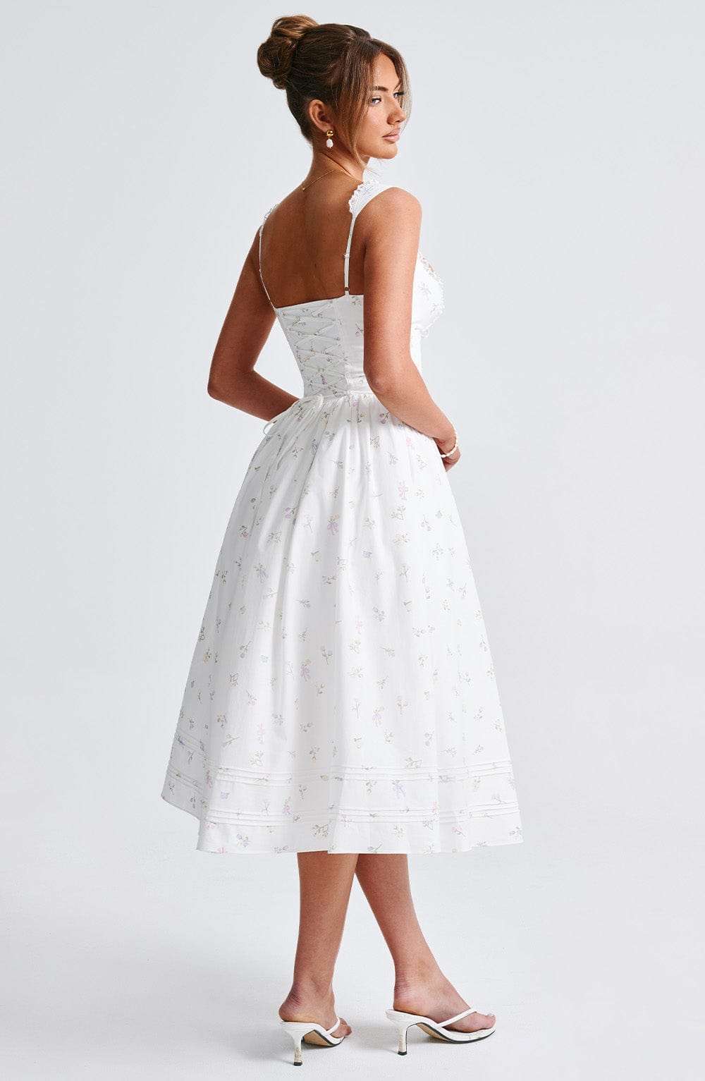 Marlena Midi Dress - White Multi Floral Print Ryvelle