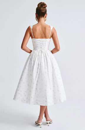 Marlena Midi Dress - White Multi Floral Print Ryvelle