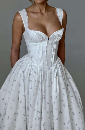 Marlena Midi Dress - White Multi Floral Print Ryvelle