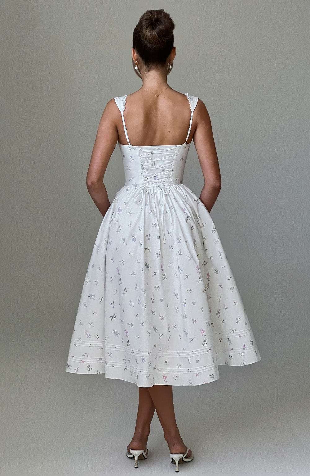 Marlena Midi Dress - White Multi Floral Print Ryvelle