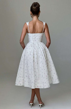 Marlena Midi Dress - White Multi Floral Print Ryvelle