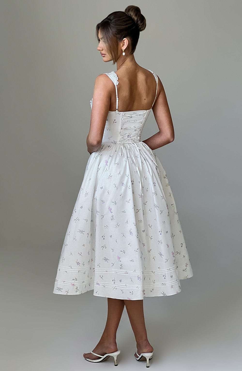 Marlena Midi Dress - White Multi Floral Print Ryvelle