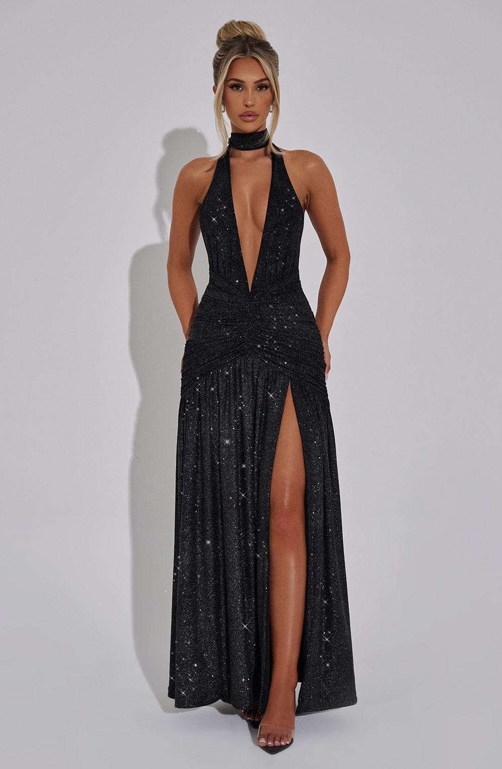 Melania Maxi Dress - Black Sparkle Ryvelle
