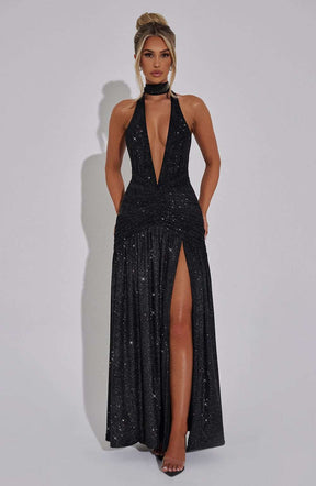 Melania Maxi Dress - Black Sparkle Ryvelle