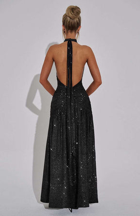 Melania Maxi Dress - Black Sparkle Ryvelle