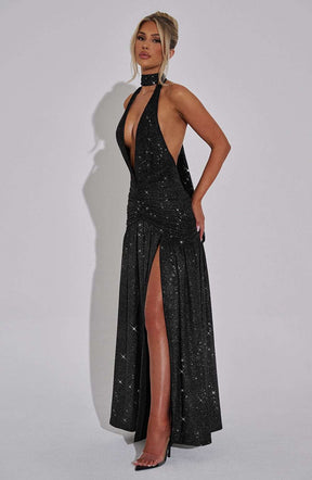 Melania Maxi Dress - Black Sparkle Ryvelle