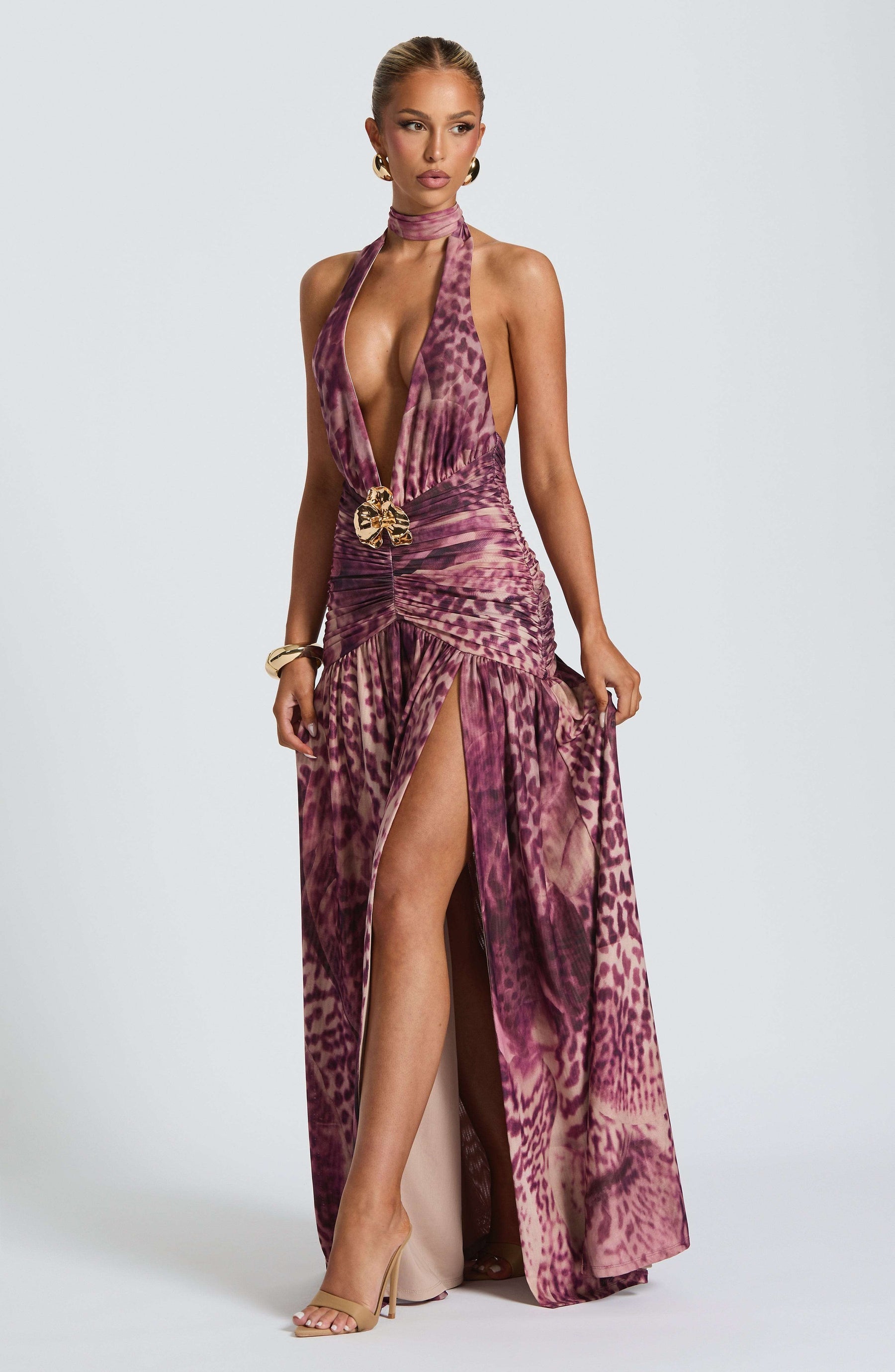Melania Maxi Dress - Magenta Orchid Print Ryvelle