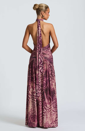 Melania Maxi Dress - Magenta Orchid Print Ryvelle
