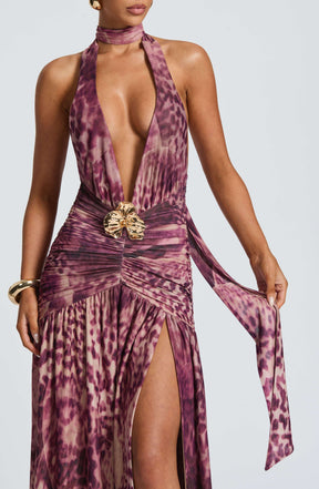 Melania Maxi Dress - Magenta Orchid Print Ryvelle