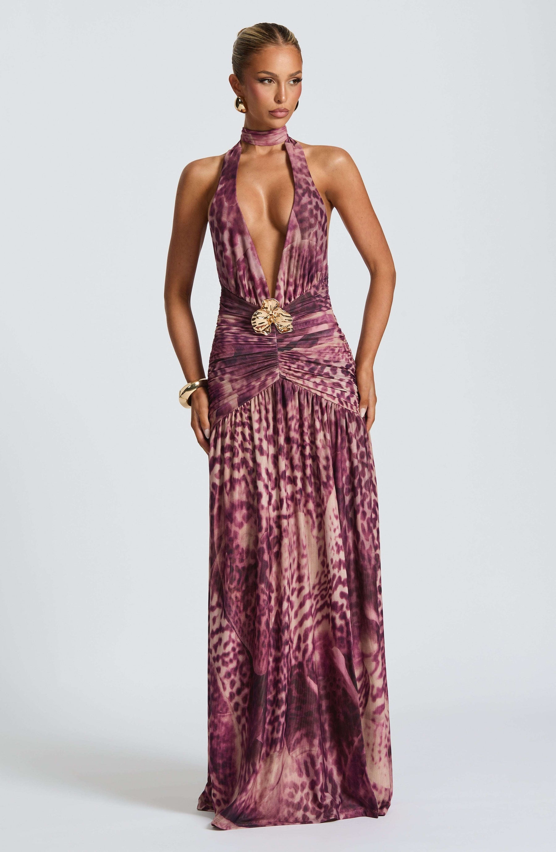Melania Maxi Dress - Magenta Orchid Print Ryvelle