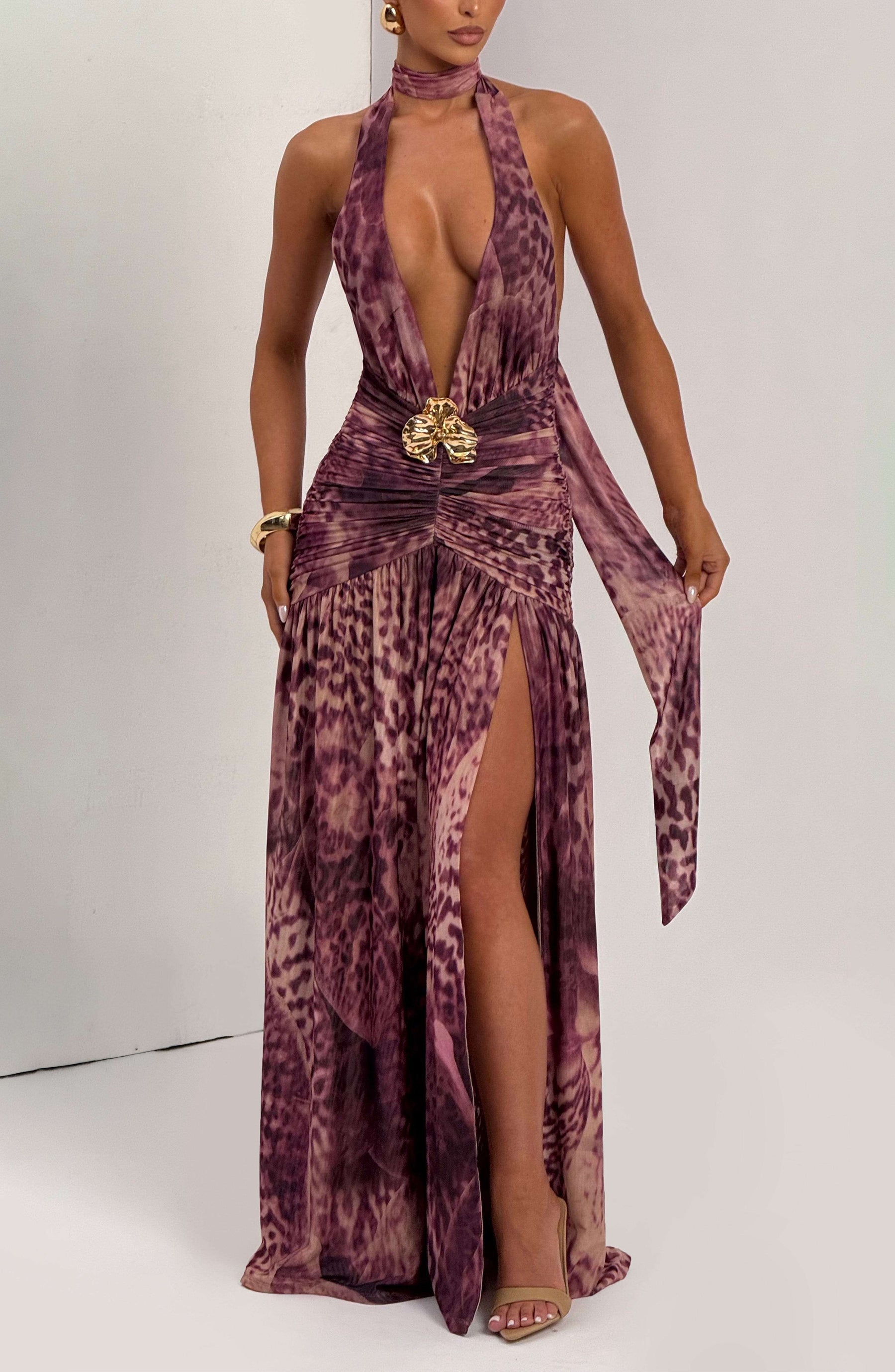 Melania Maxi Dress - Magenta Orchid Print Ryvelle