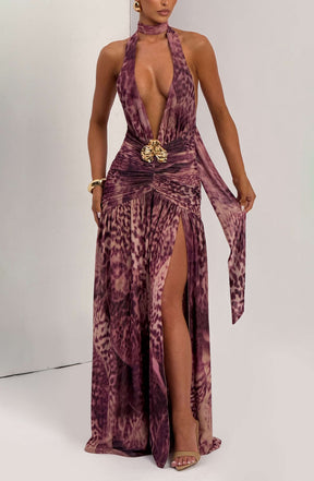 Melania Maxi Dress - Magenta Orchid Print Ryvelle