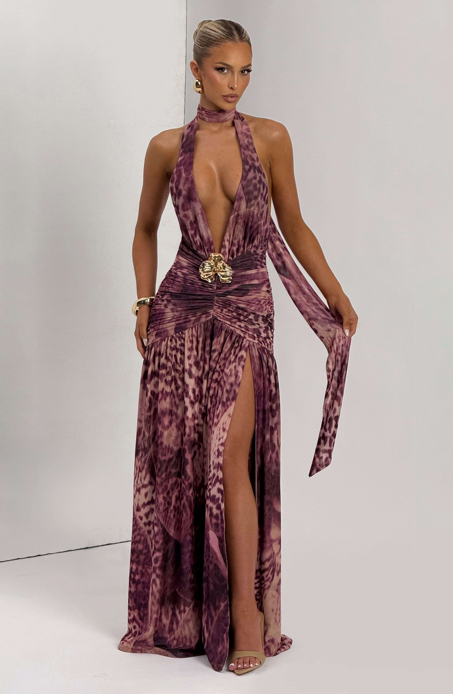 Melania Maxi Dress - Magenta Orchid Print Ryvelle