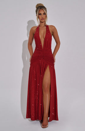 Melania Maxi-Kleid – Rote Glitzer