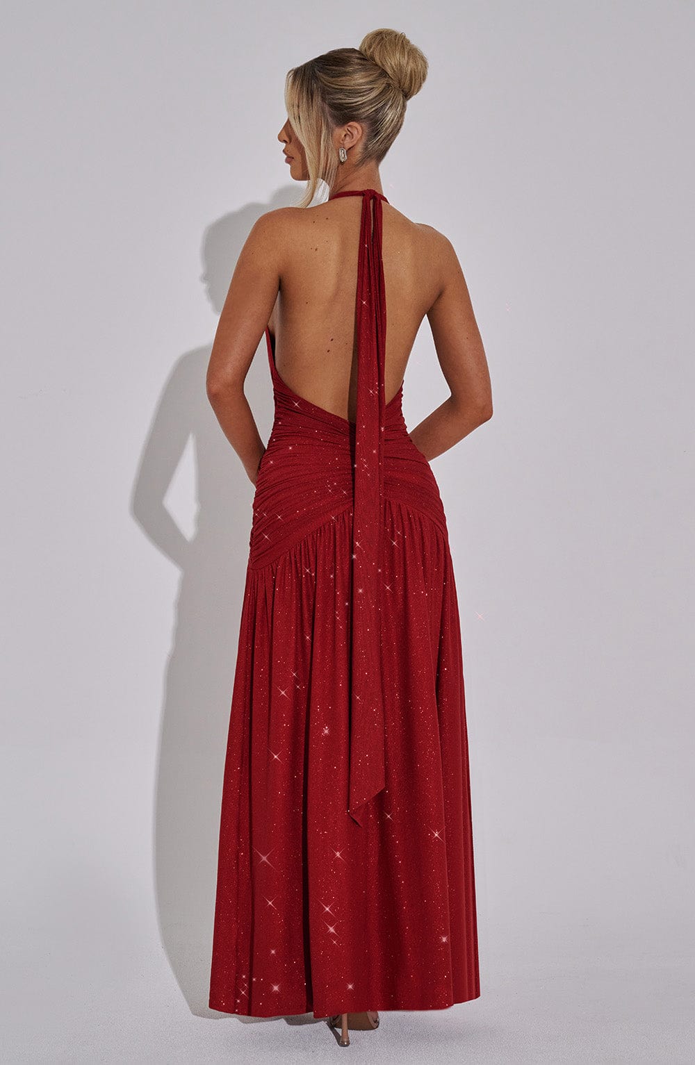 Melania Maxi-Kleid – Rote Glitzer