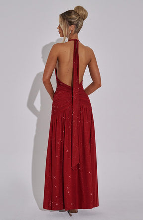 Melania Maxi-Kleid – Rote Glitzer