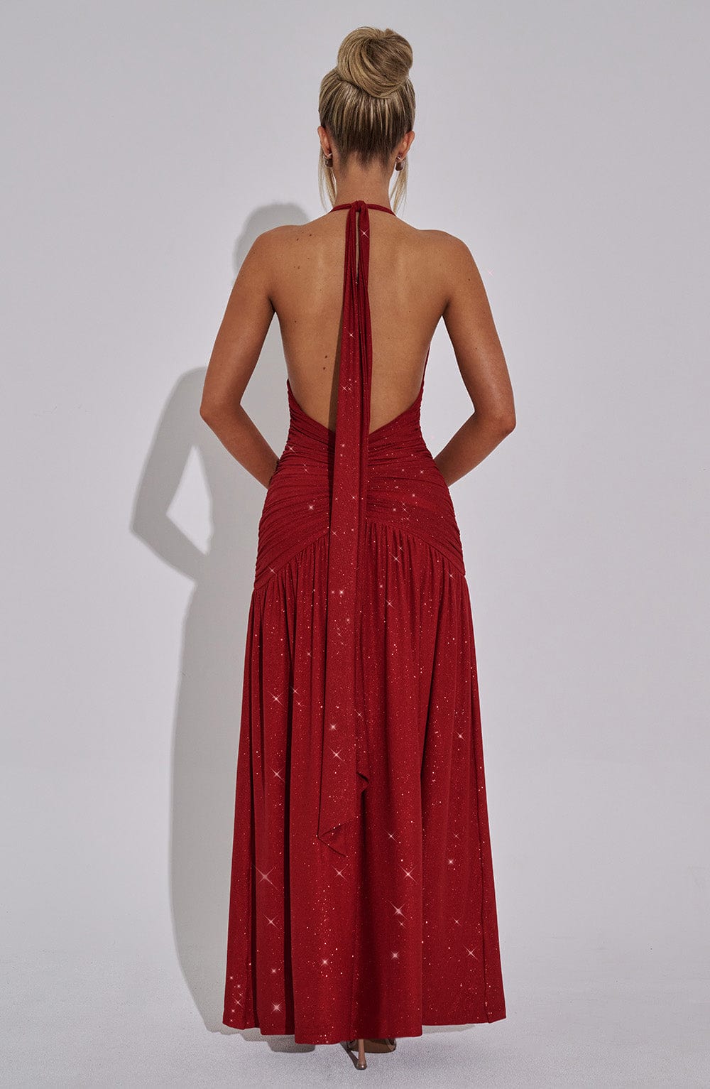 Melania Maxi-Kleid – Rote Glitzer