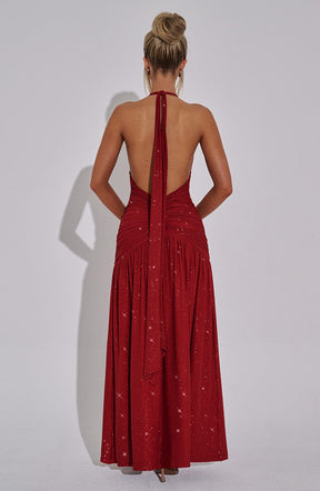 Melania Maxi-Kleid – Rote Glitzer