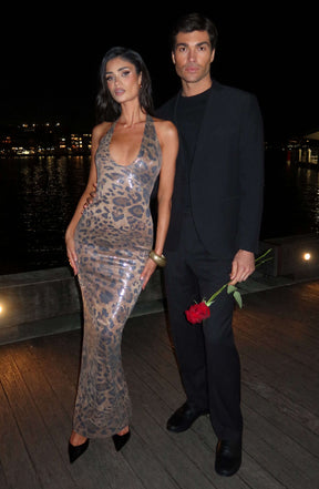 Morena Maxi Dress - Sequin Leopard Print Ryvelle