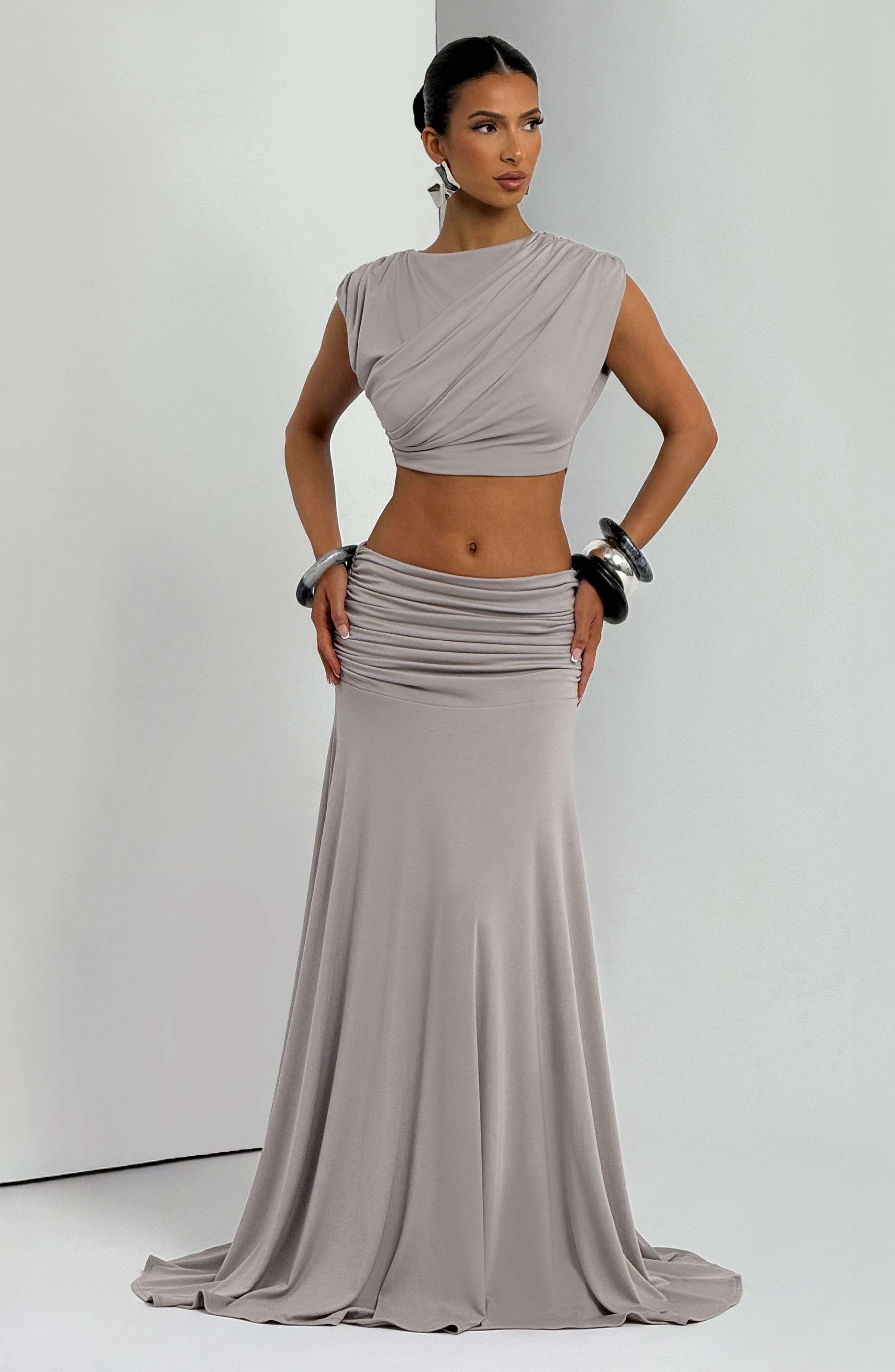 Paige Maxi Skirt - Light Grey Ryvelle