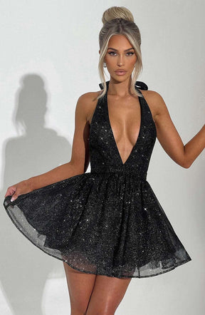 Pippa Mini Dress - Black Sparkle Ryvelle