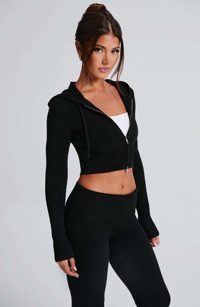 Portia Knit Hoodie - Black Ryvelle