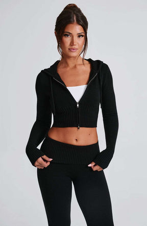 Portia Knit Hoodie - Black Ryvelle