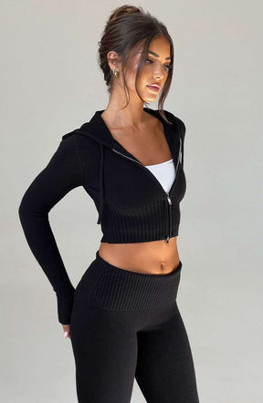 Portia Knit Hoodie - Black Ryvelle
