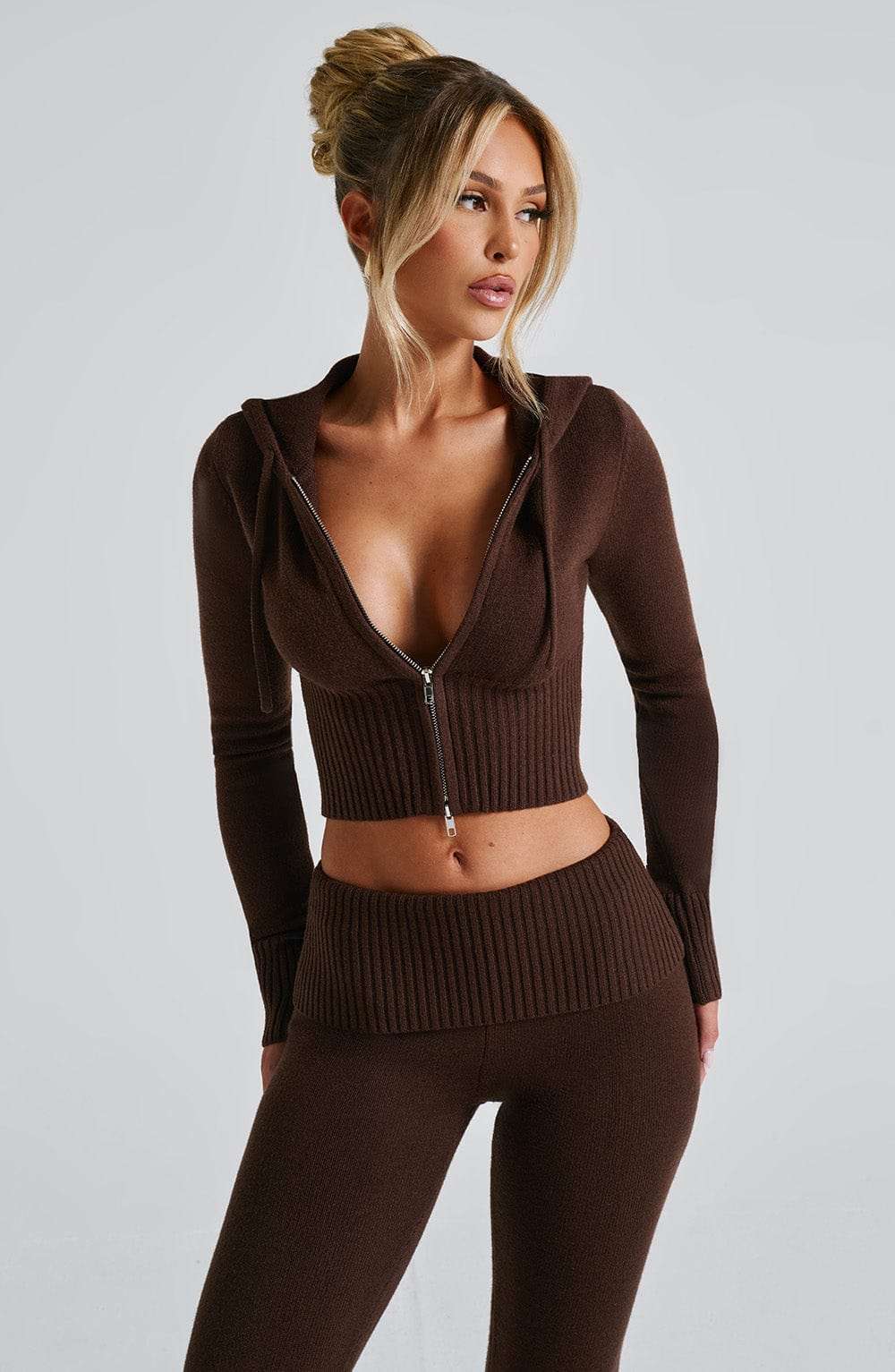 Portia Knit Hoodie - Chocolate Ryvelle