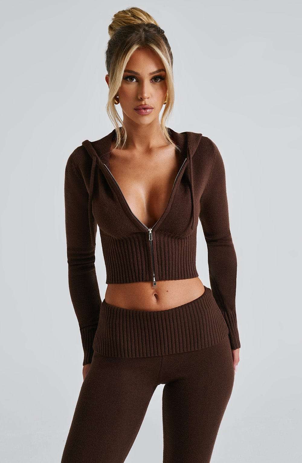 Portia Knit Hoodie - Chocolate Ryvelle