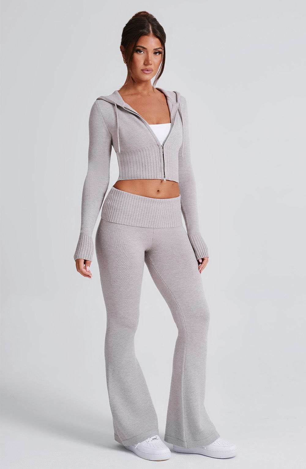 Portia Knit Hoodie - Light Grey Marl Ryvelle