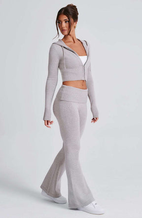 Portia Knit Hoodie - Light Grey Marl Ryvelle