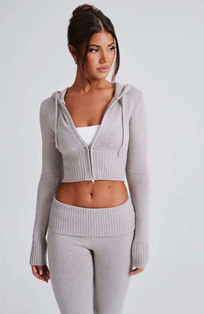Portia Knit Hoodie - Light Grey Marl Ryvelle