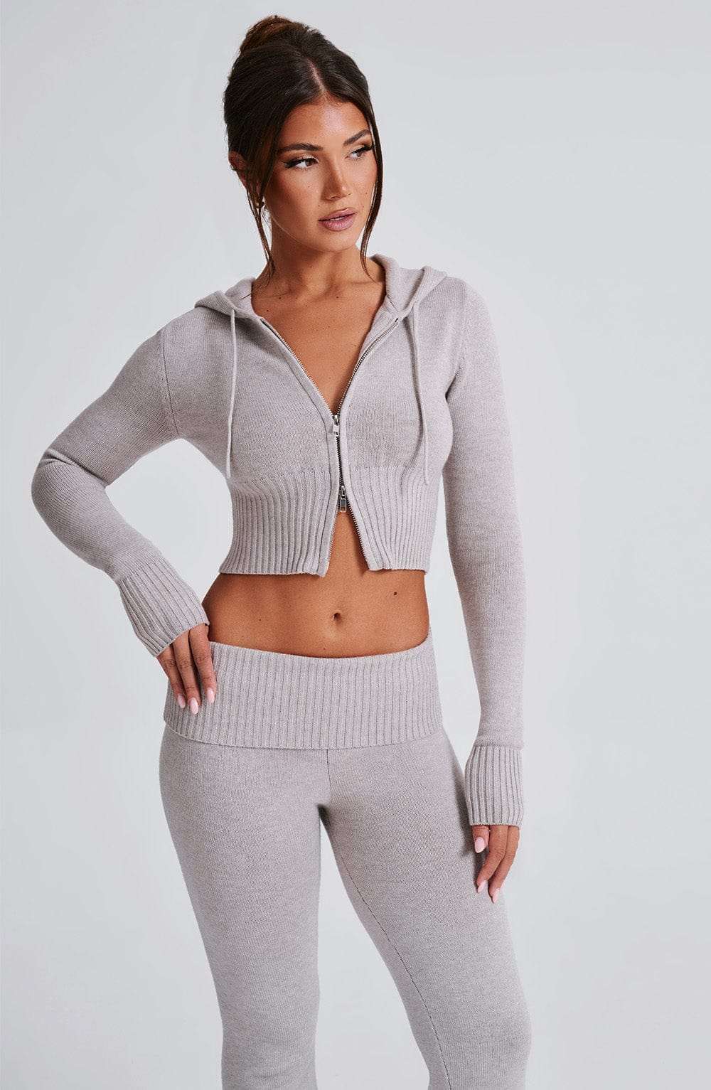 Portia Knit Hoodie - Light Grey Marl Ryvelle